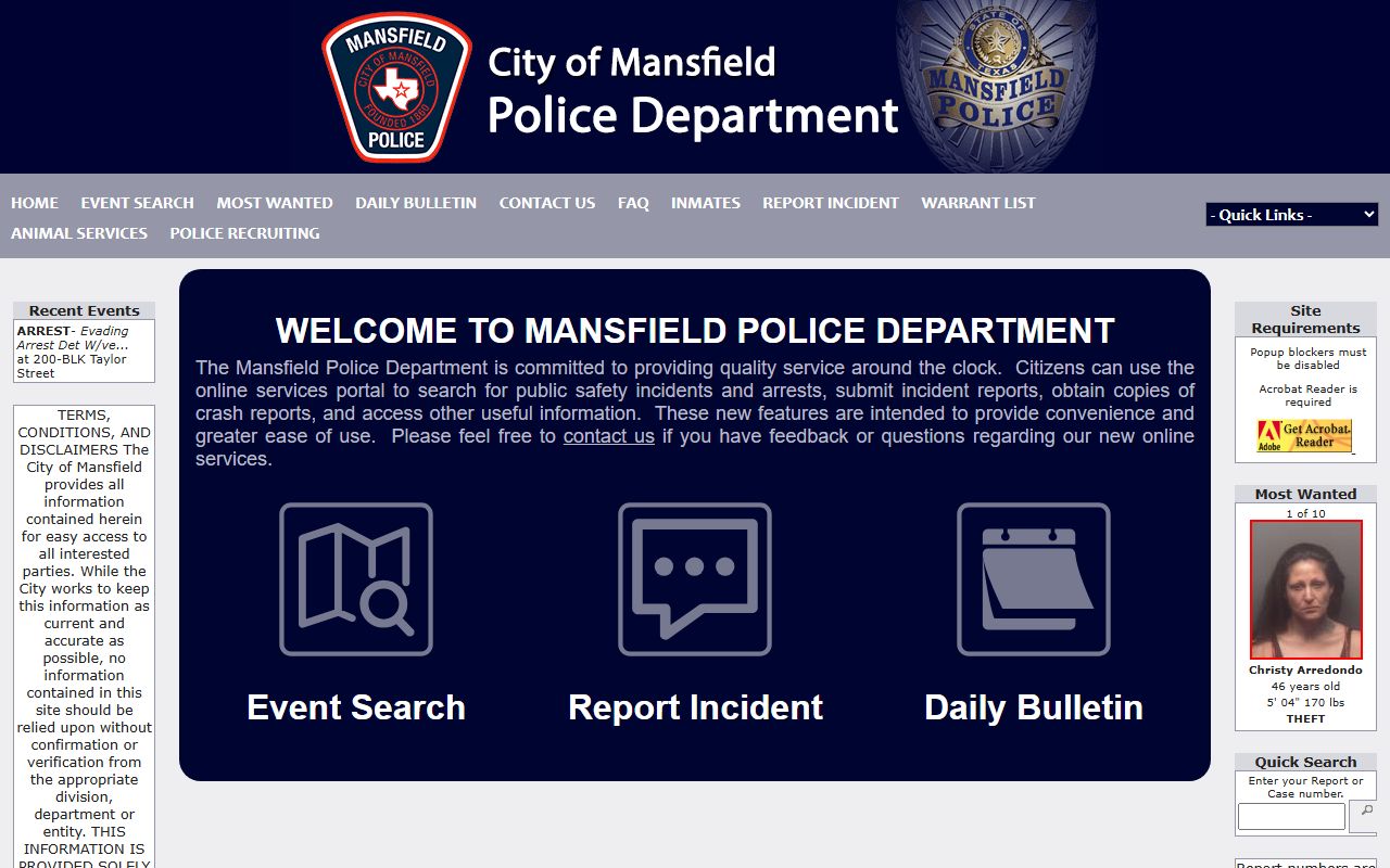Mansfield recent arrests police to citizen portal