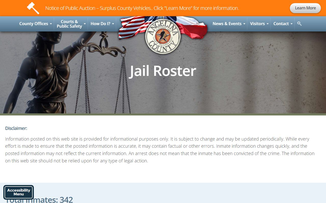 Angelina County recent arrests inmate roster search page
