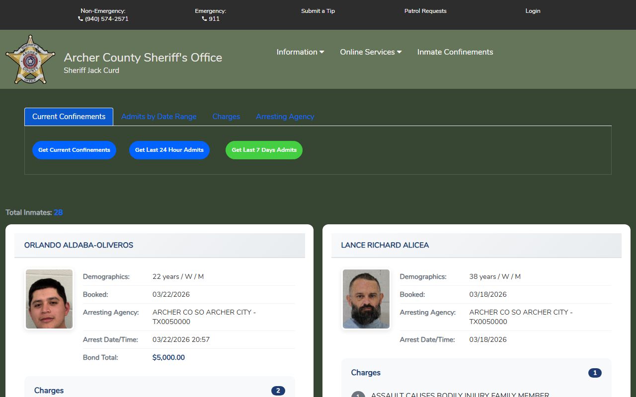 Archer County recent arrests Southern Software booking search portal
