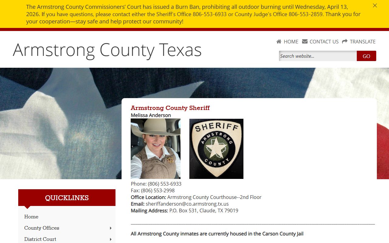 Armstrong County recent arrests Sheriff's Office website page