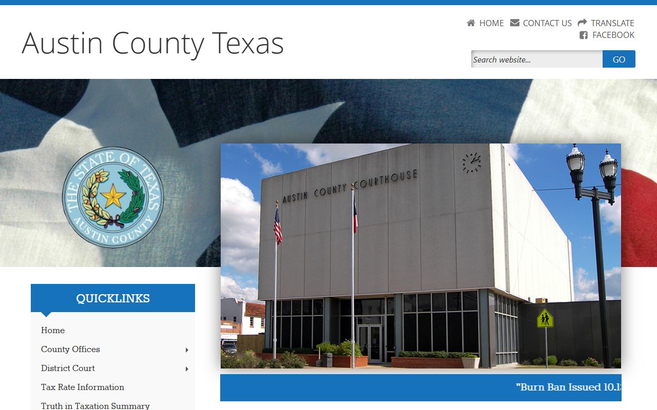 Austin County recent arrests county website homepage