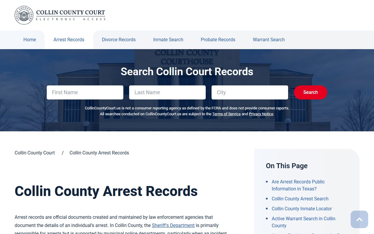 Collin County recent arrests arrest records search page