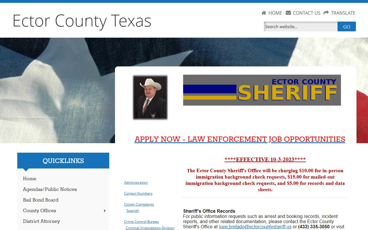 Ector County recent arrests Sheriff's Office website with inmate search