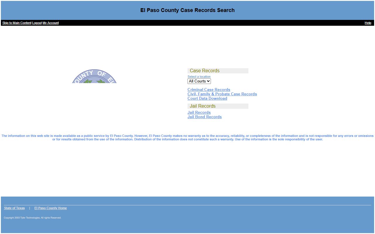 El Paso County recent arrests Odyssey public access portal for court and jail records