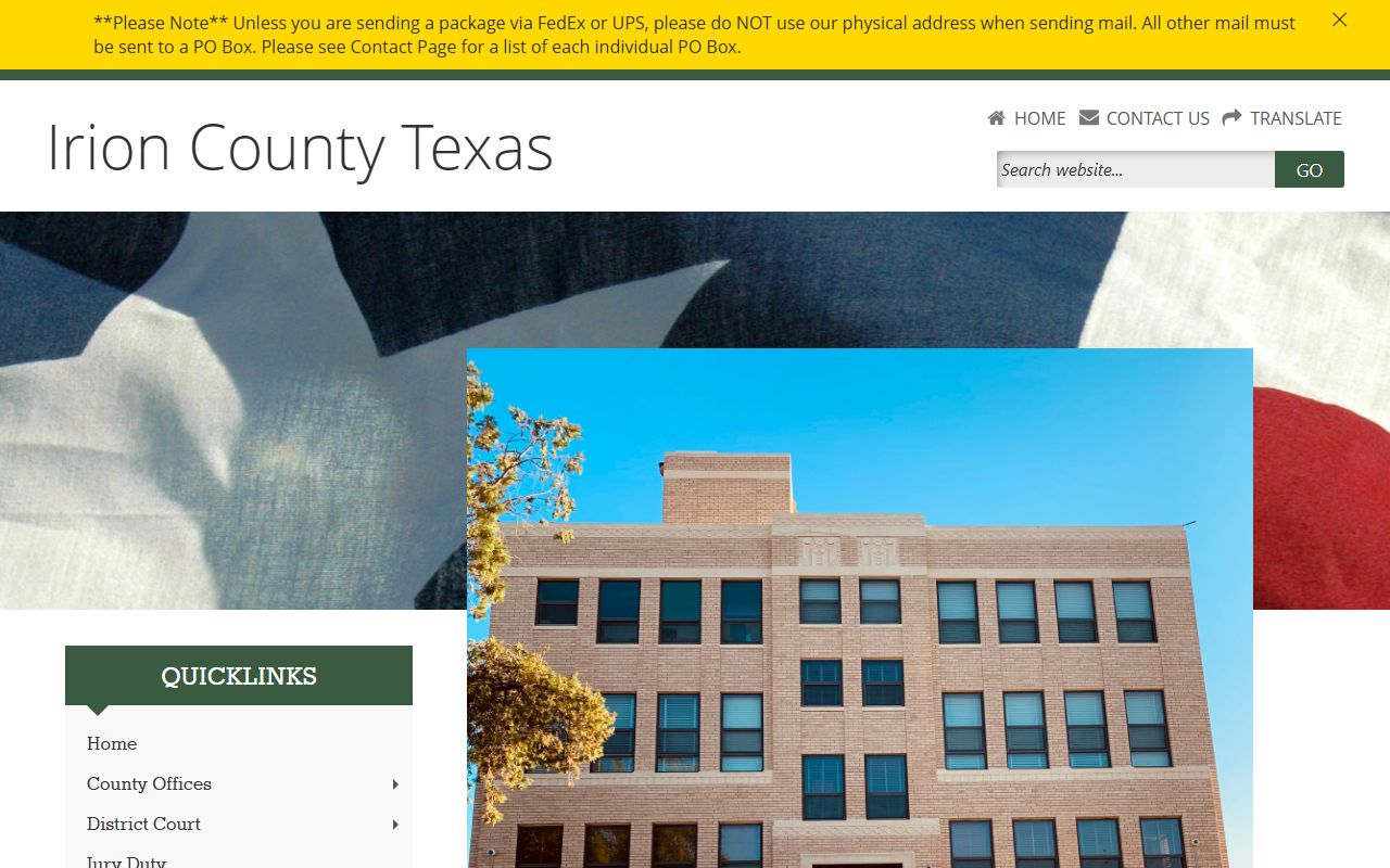 Irion County website showing Sheriff's Office information for recent arrest lookups