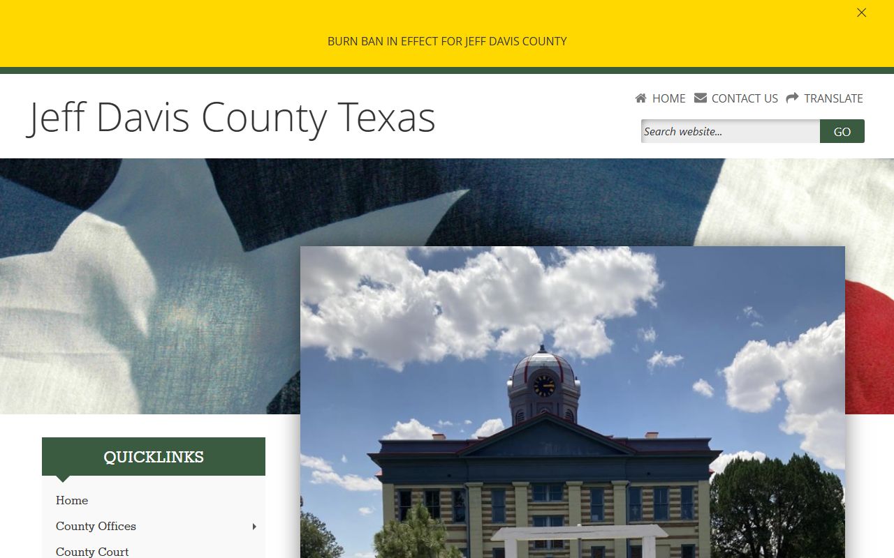 Jeff Davis County official website with Sheriff's Office details for arrest record lookups