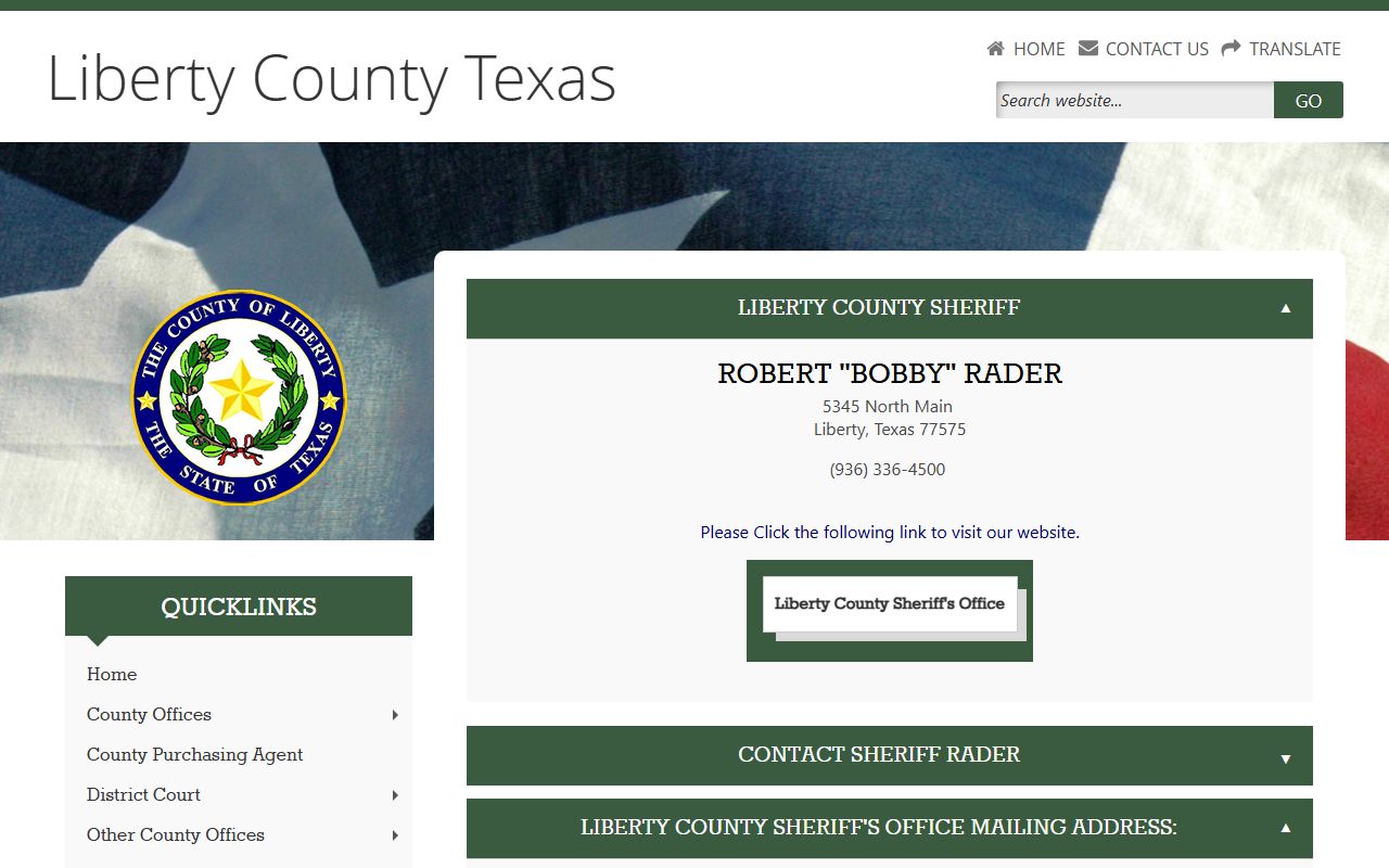 Liberty County Sheriff's Office page for recent arrests and jail information