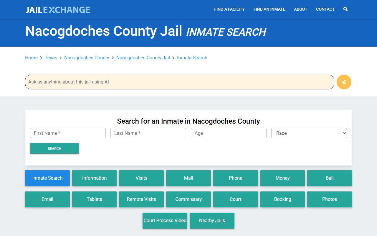 Nacogdoches County jail exchange portal for inmate search and recent arrests