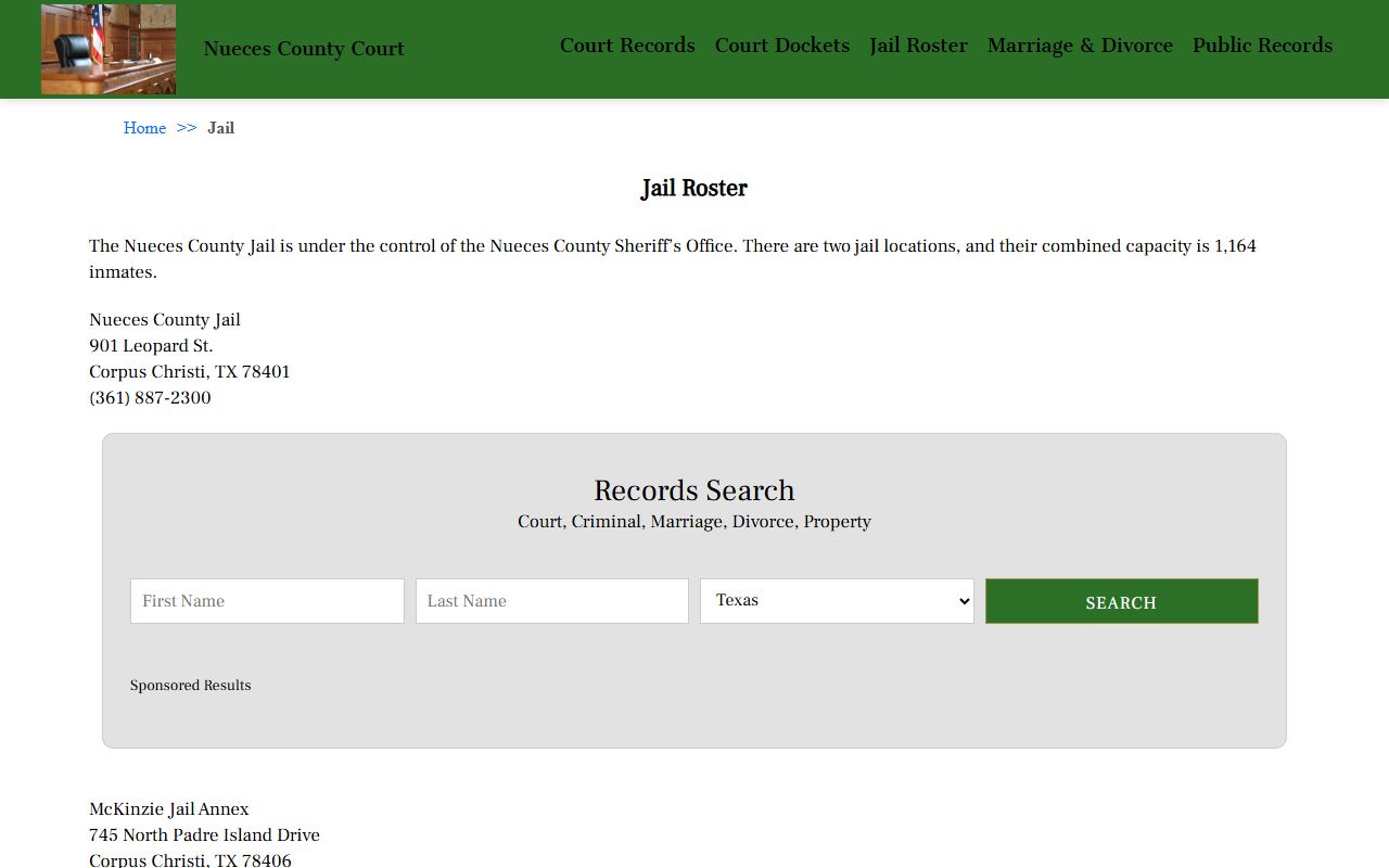 Nueces County recent arrests jail roster search page