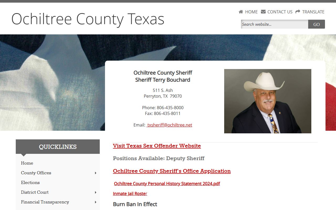 Ochiltree County recent arrests Sheriff's Office webpage