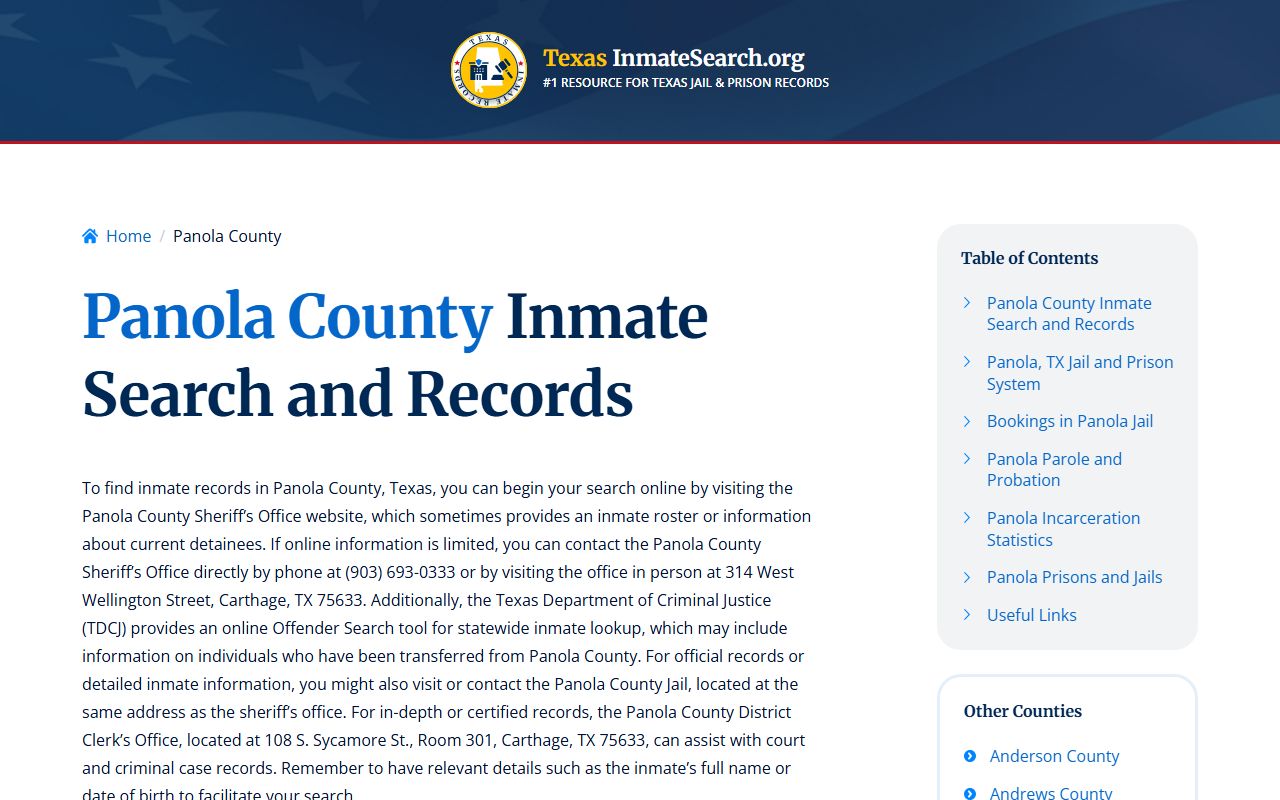 Panola County recent arrests inmate search page