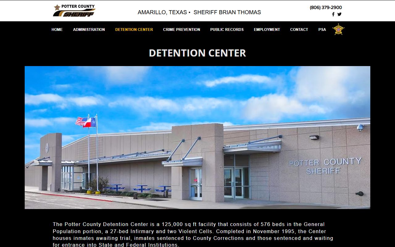 Potter County recent arrests detention center page on Sheriff website