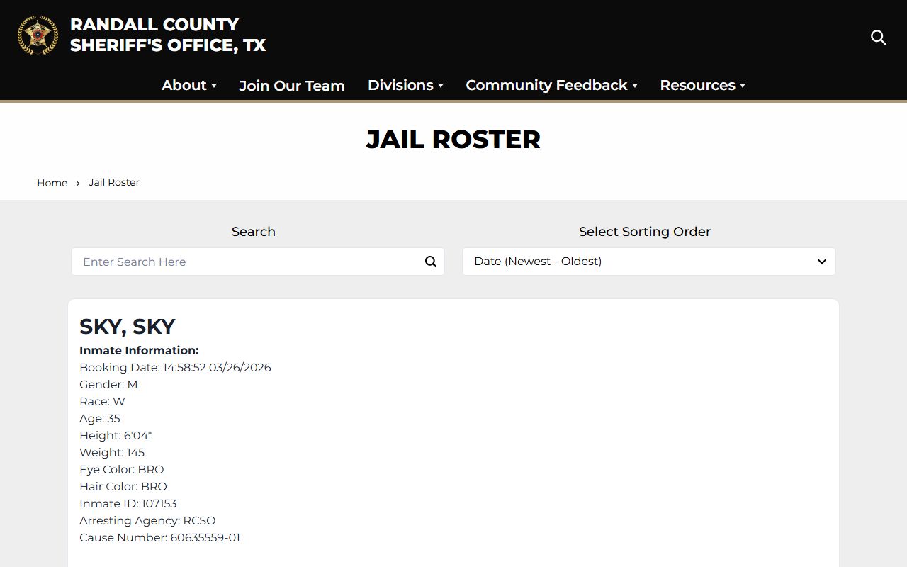 Randall County recent arrests inmate search portal