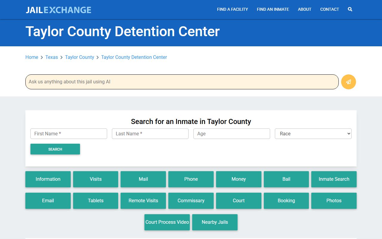Taylor County Detention Center information page for recent arrests data
