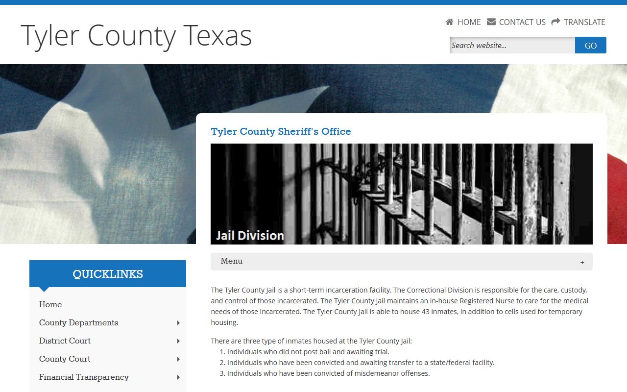 Tyler County Sheriff jail page for recent arrests information