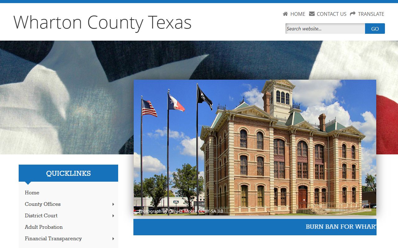 Wharton County government website for recent arrests information