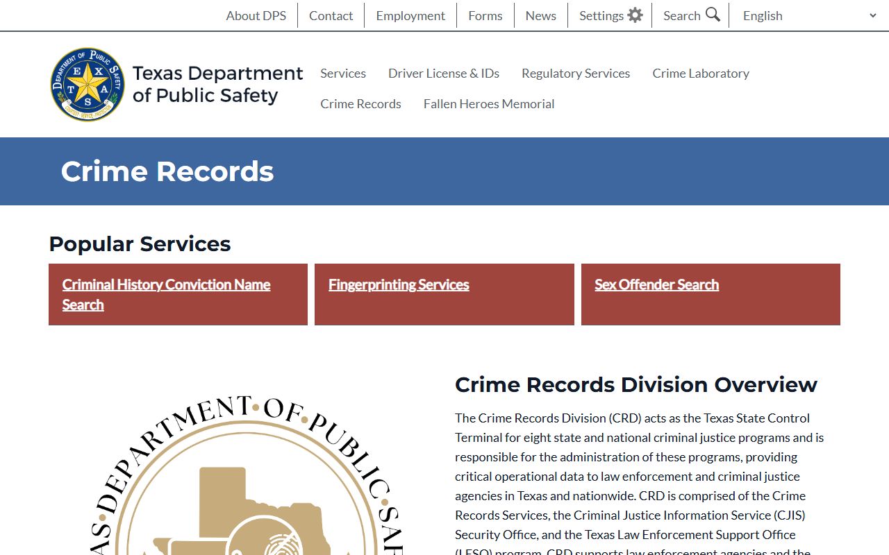 Texas DPS Crime Records Division for recent arrests