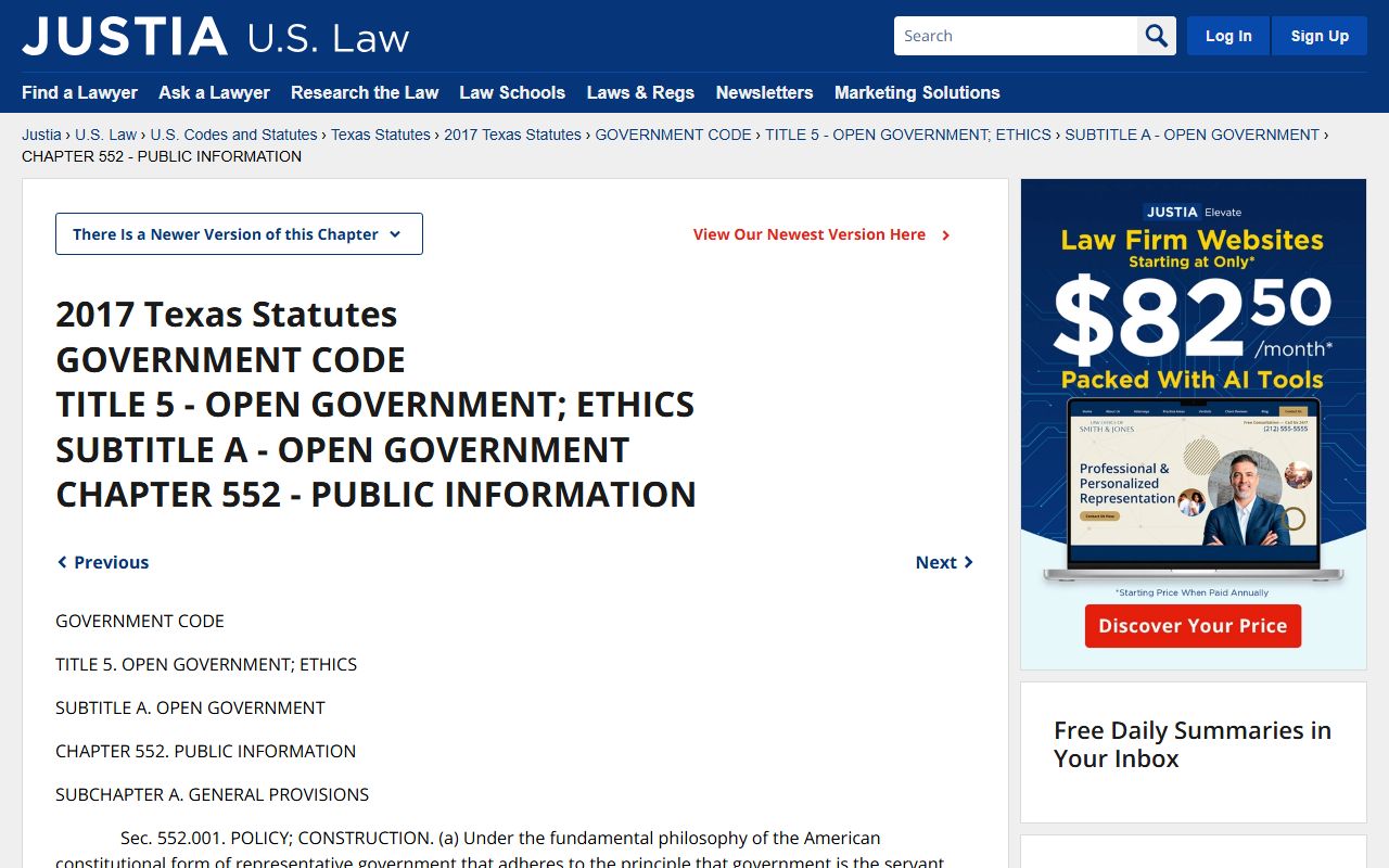 Texas Government Code Chapter 552 Public Information Act for arrest records